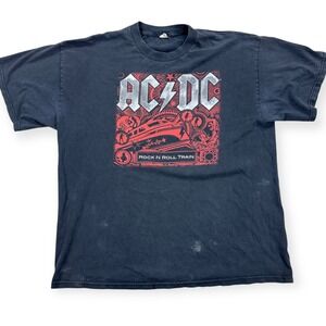 Vintage ACDC Shirt Men's Large Black Rock 'N Roll Train Band Y2K